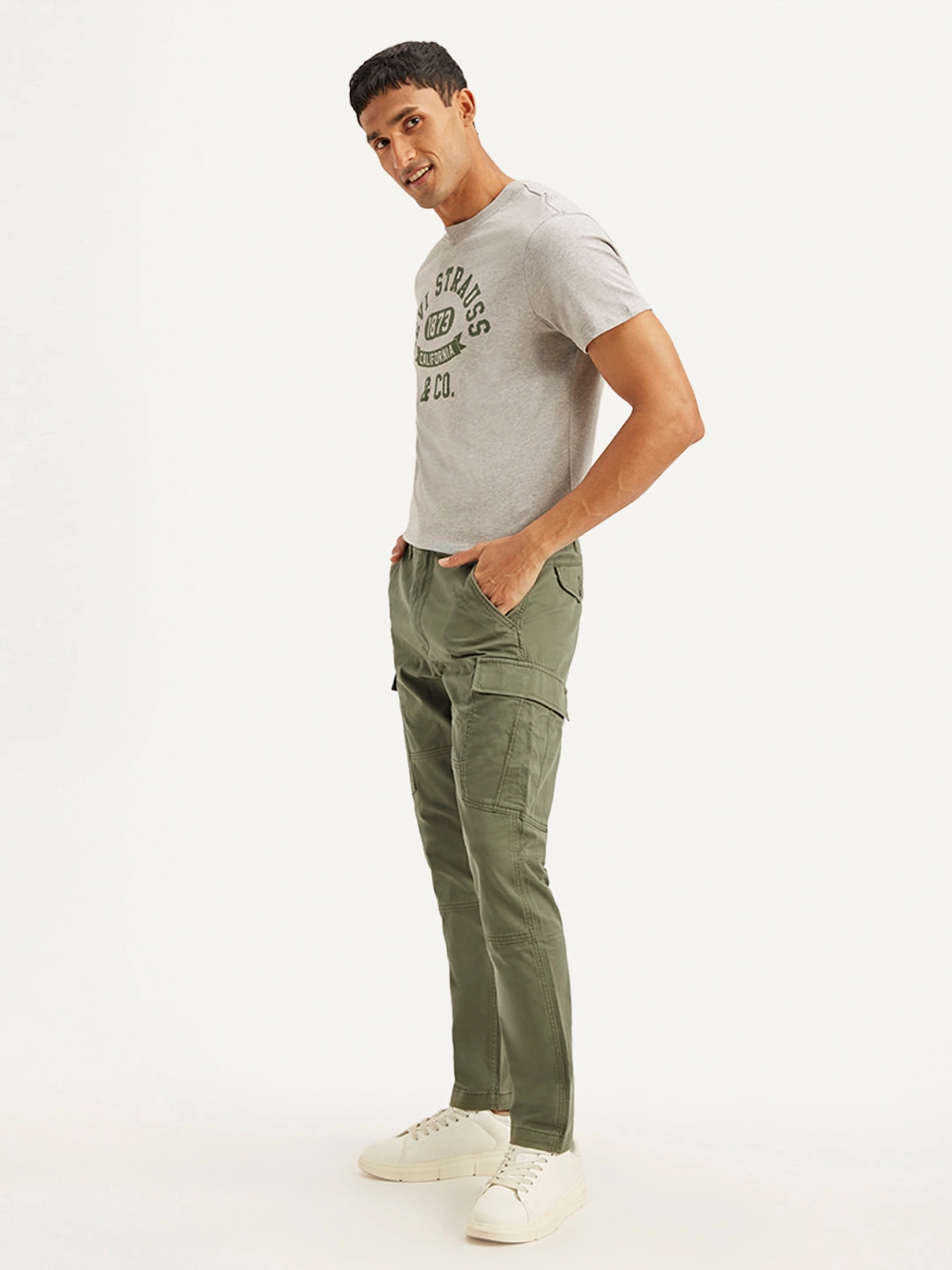 Ventilated Mesh Lining Men's Olive Relaxed Fit Cargo Trousers