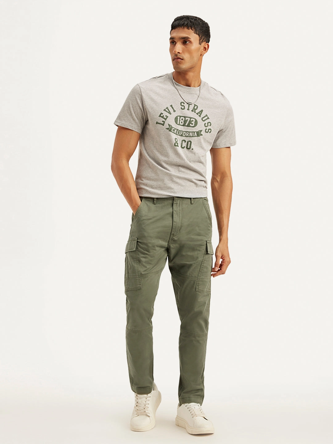 Men's Olive Relaxed Fit Cargo Trousers All-day Comfort