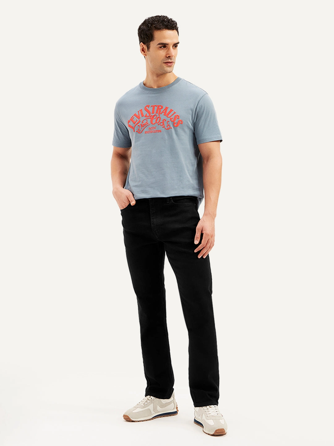 Friction Free Inner Lining Men's 513 Black Slim Straight Fit Mid Rise Jeans