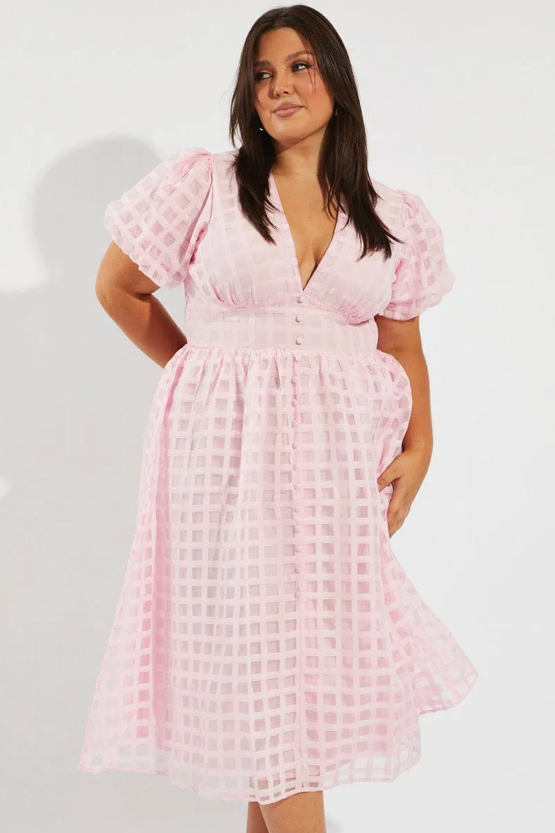 Effortless Comfort All Moments Pink Grid Check Midi Dress