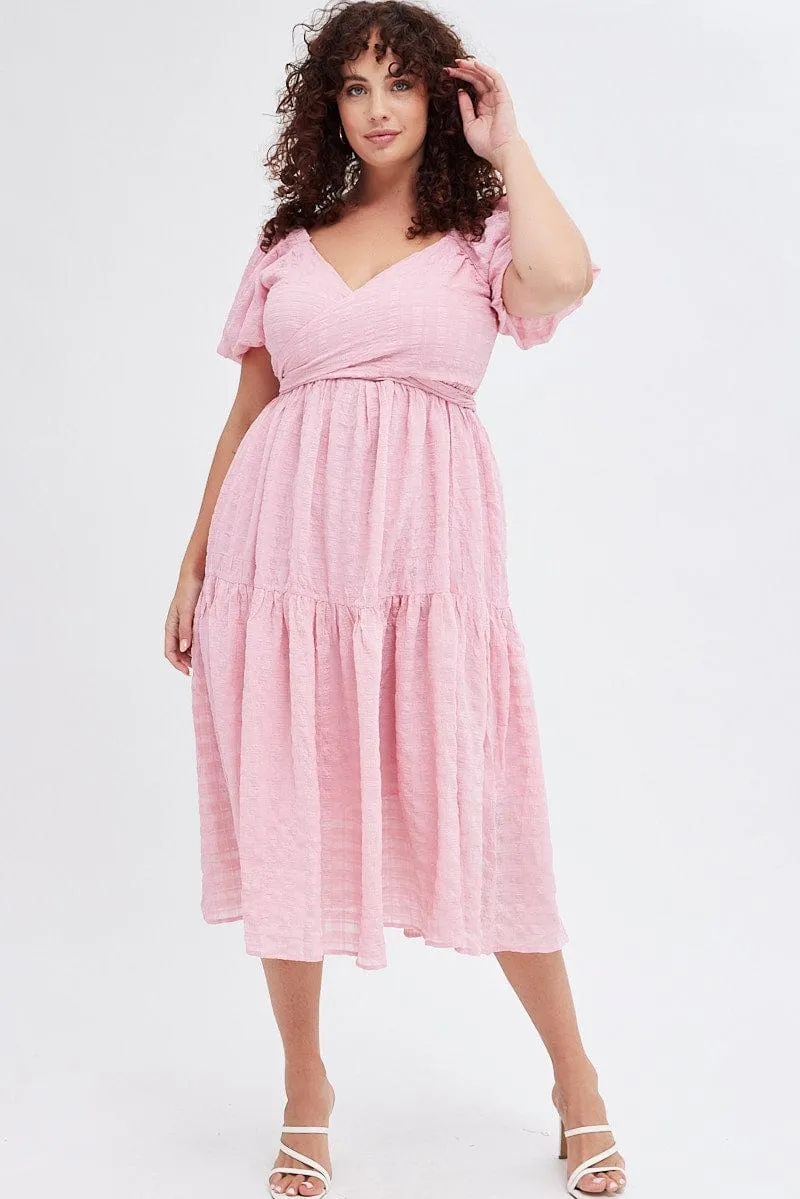 Year Round Pink Midi Dress Textured Cross Front