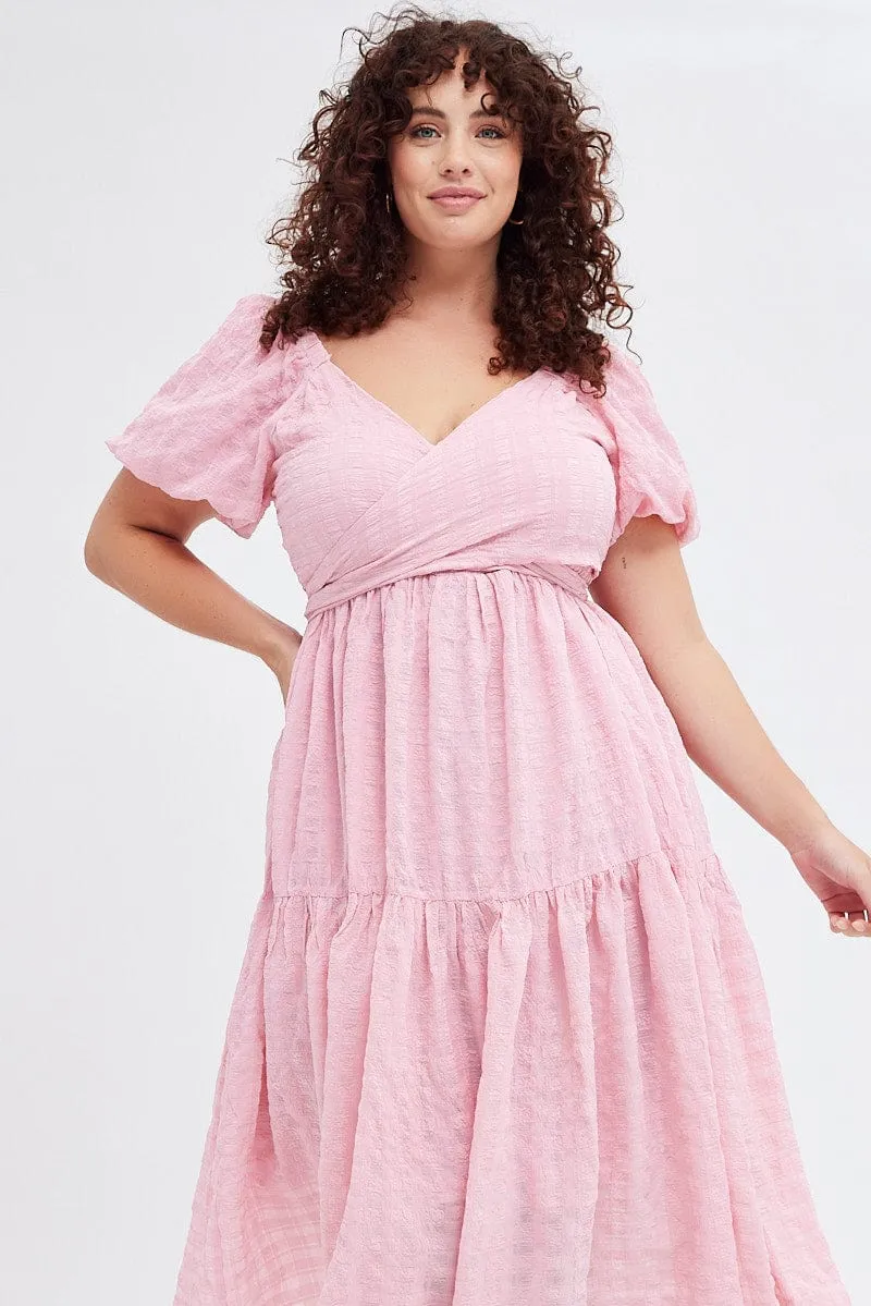 Airy Fit Dainty Finish Pink Midi Dress Textured Cross Front