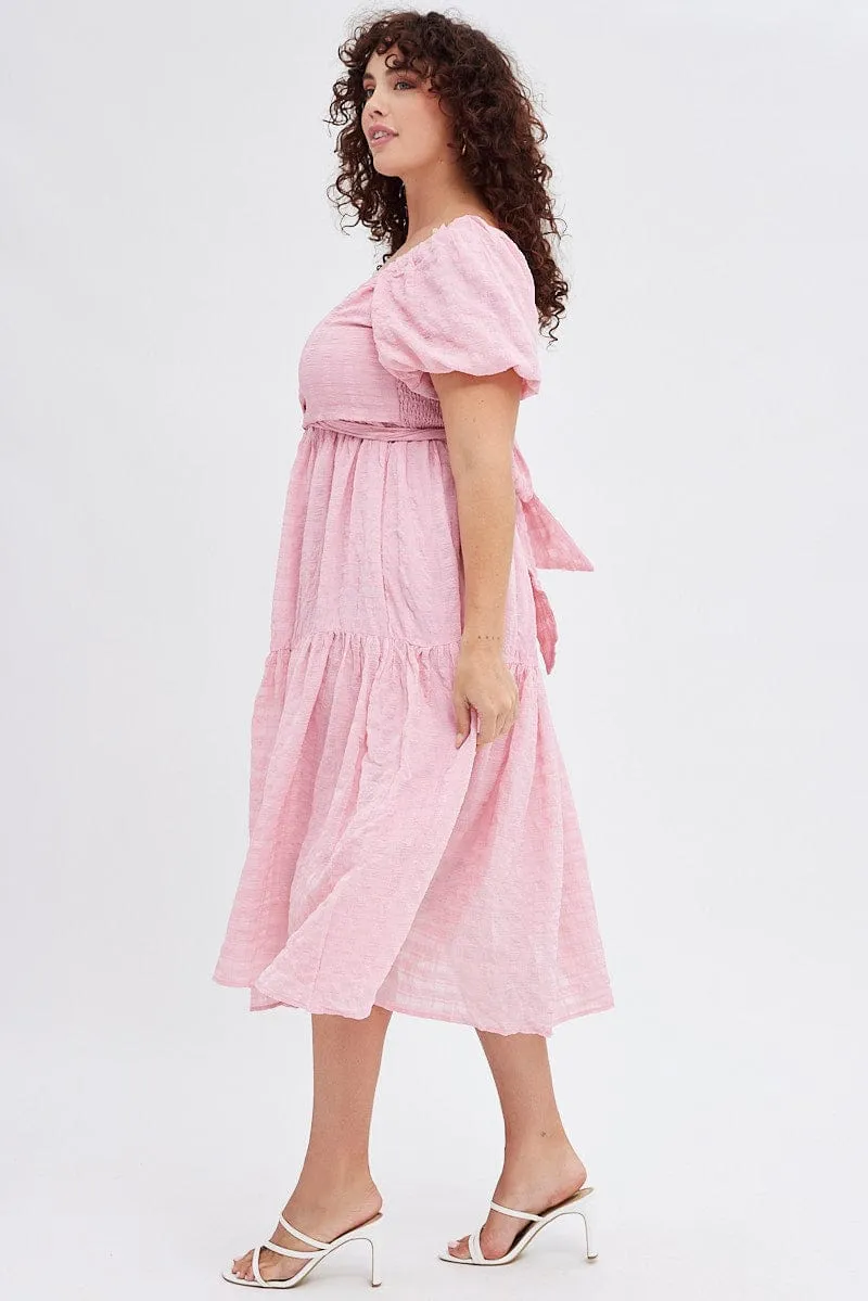 Pink Midi Dress Textured Cross Front Formal Look