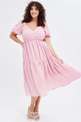 everyday staple Soft cotton blend dress Pink Midi Dress Textured Cross Front