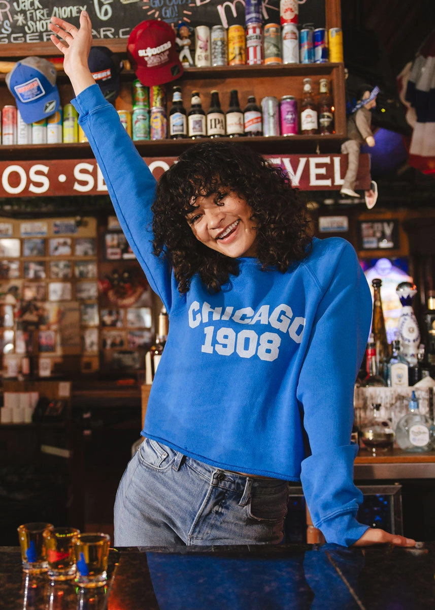 Chicago 1908 Classic Crew Sweatshirt - Vintage Royal Blue Snug Fit