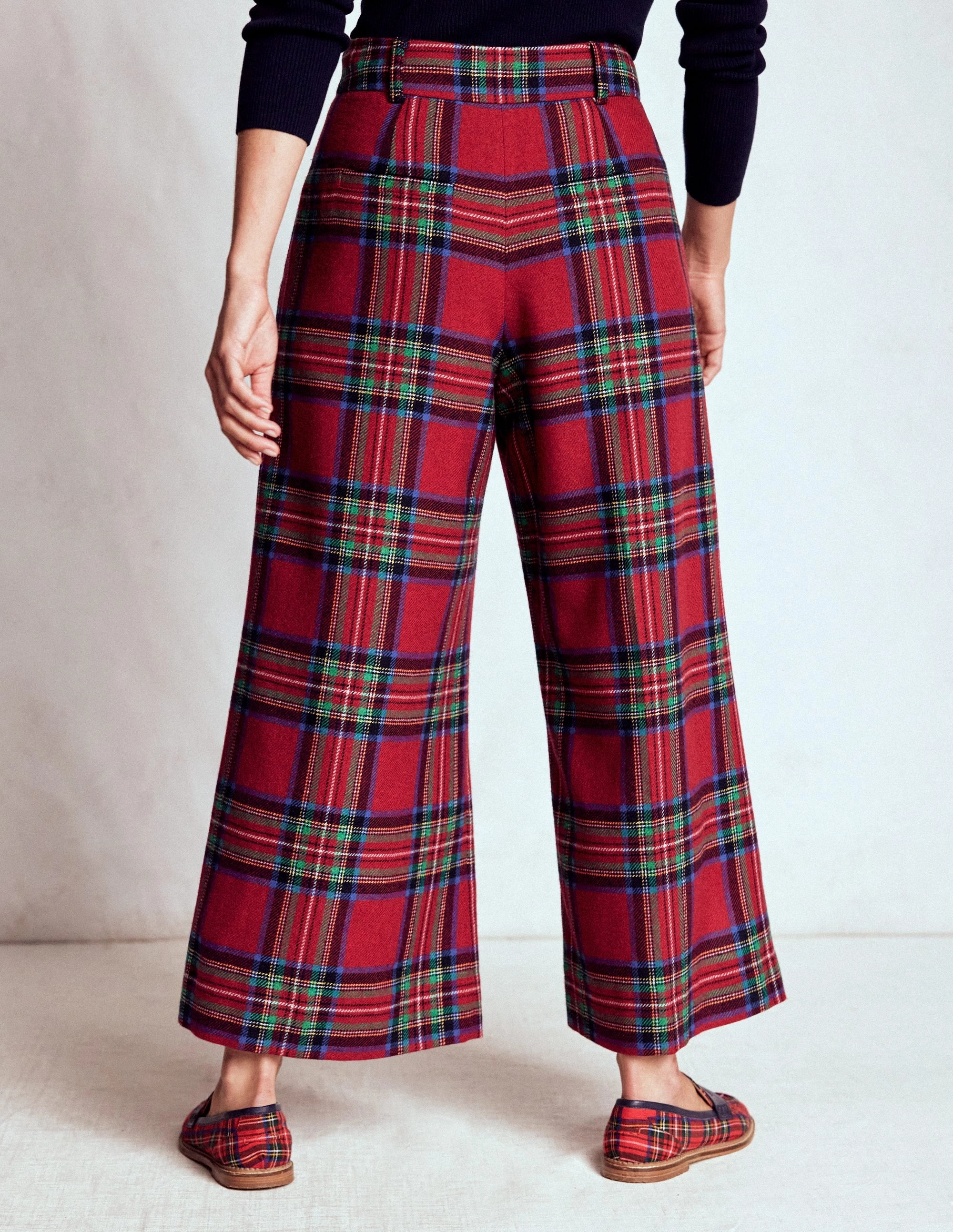 Pleated Wool Culottes-Red, Blue and Green Check Eco Dye Process