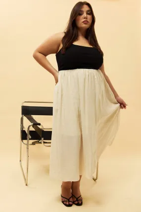 Gentle Shine Beige Midi Dress Sleeveless Scoop Neck Linen Blend