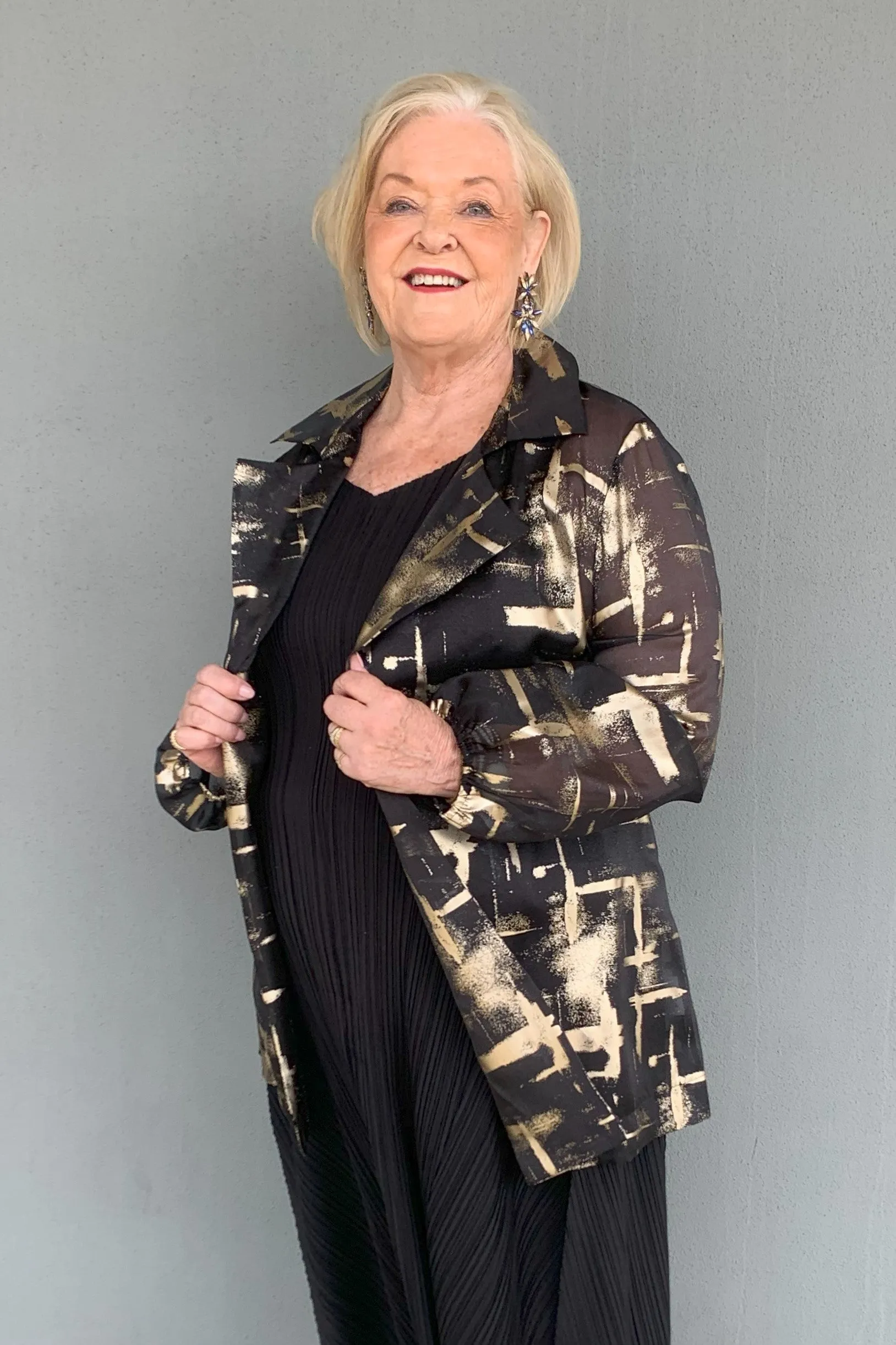 ShrinkResistantFabric Nylon Cover Frank Lyman - 234108U Gold Organza Crossover Jacket