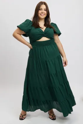 Green Maxi Dress Short Sleeve Twist Front Perfect Day-to-Night Lace Fine