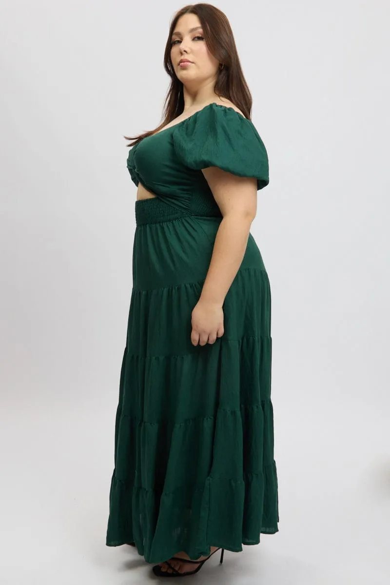 Soft Touch Minimal Curve Green Maxi Dress Short Sleeve Twist Front