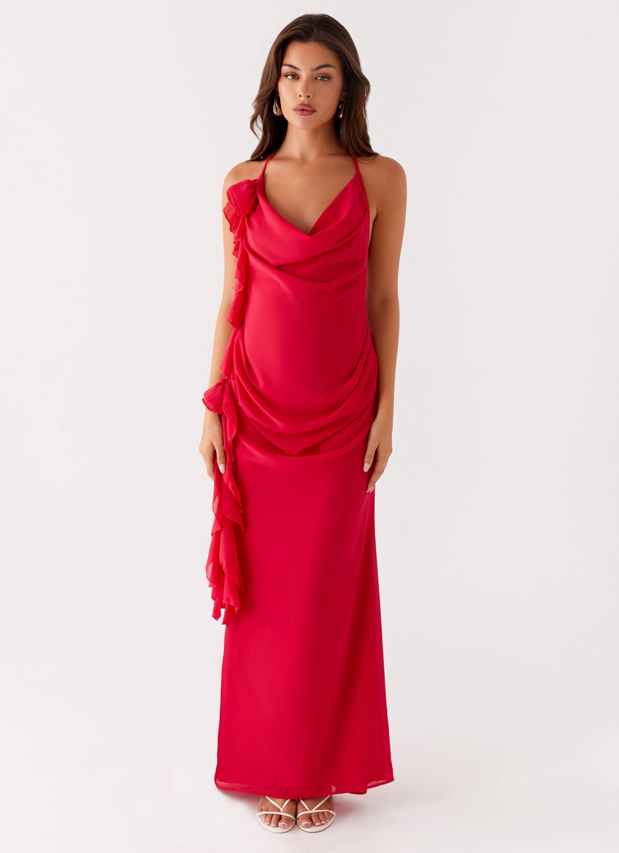 Diedre Rose Strappy Maxi Dress - Raspberry Garden Scene Mini-Length