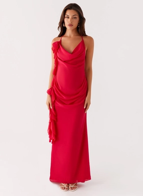 Diedre Rose Strappy Maxi Dress - Raspberry Garden Scene Mini-Length