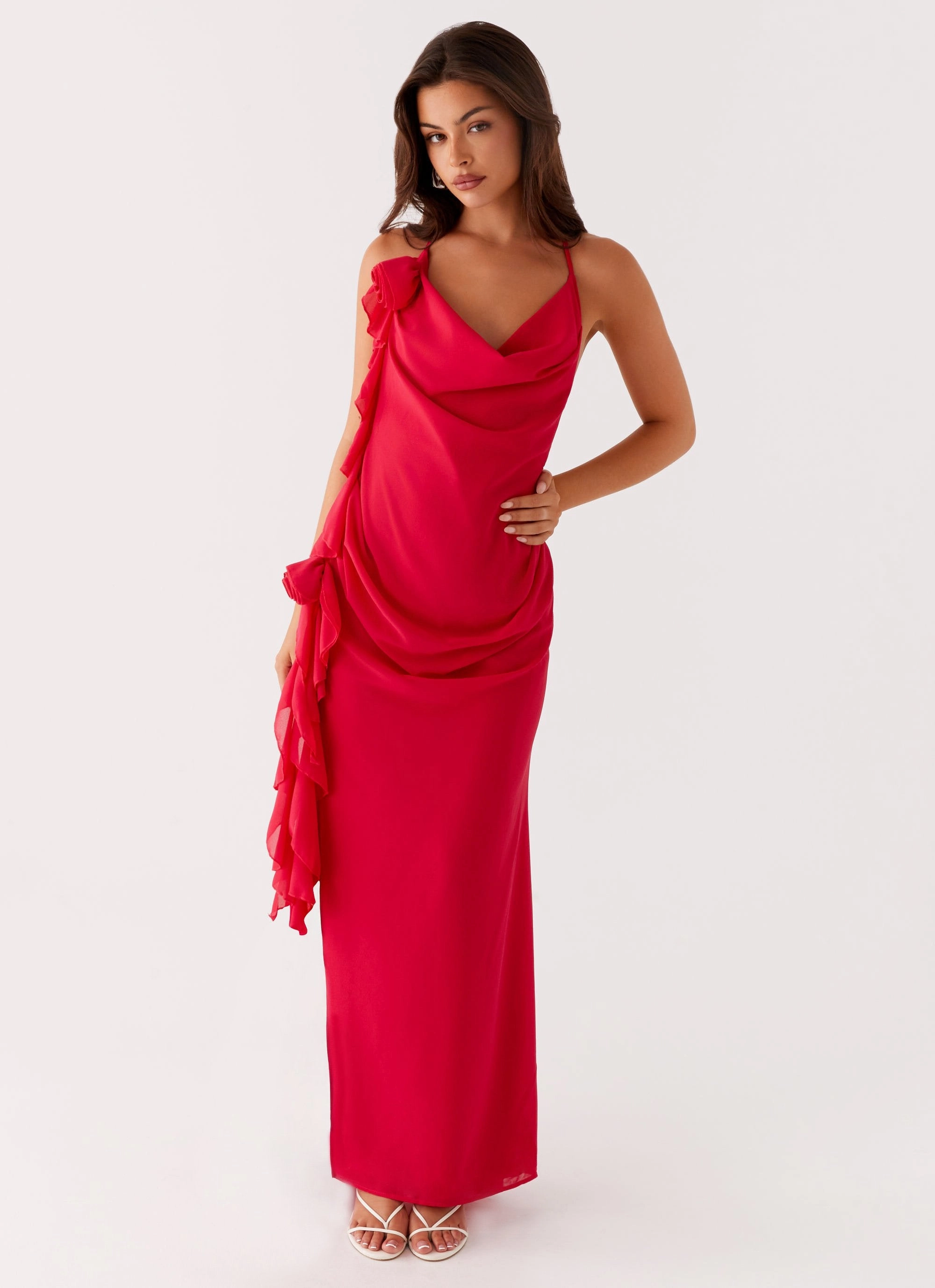 Satin Touch Diedre Rose Strappy Maxi Dress - Raspberry