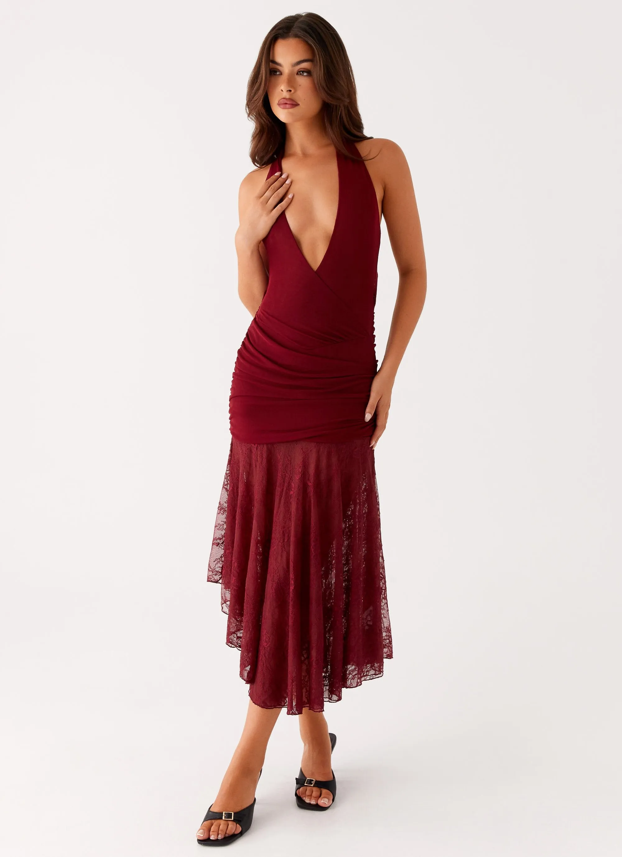 Shine Soft Burnout Midi Dress - Maroon