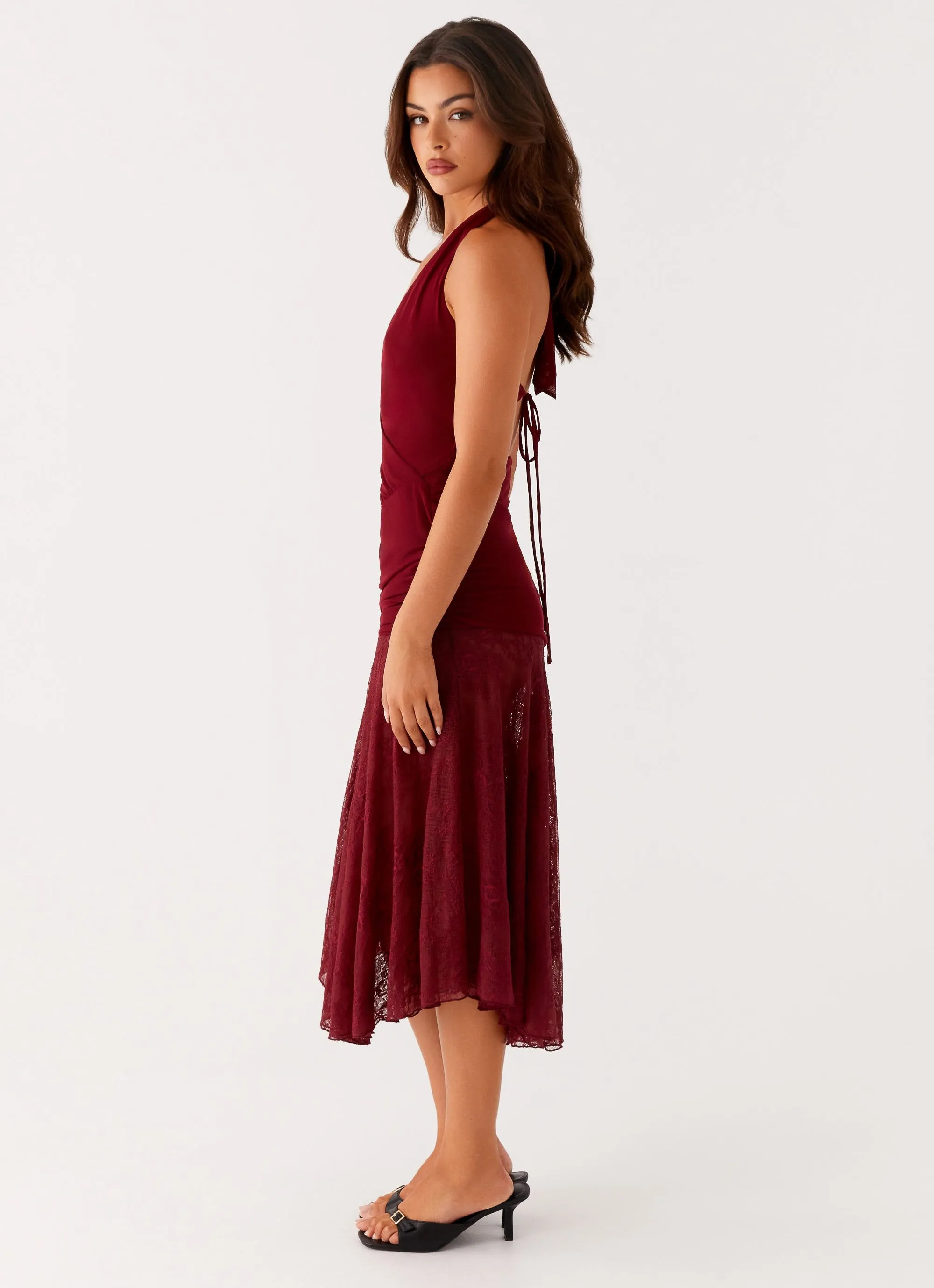 Burnout Midi Dress - Maroon Subtle Stitch