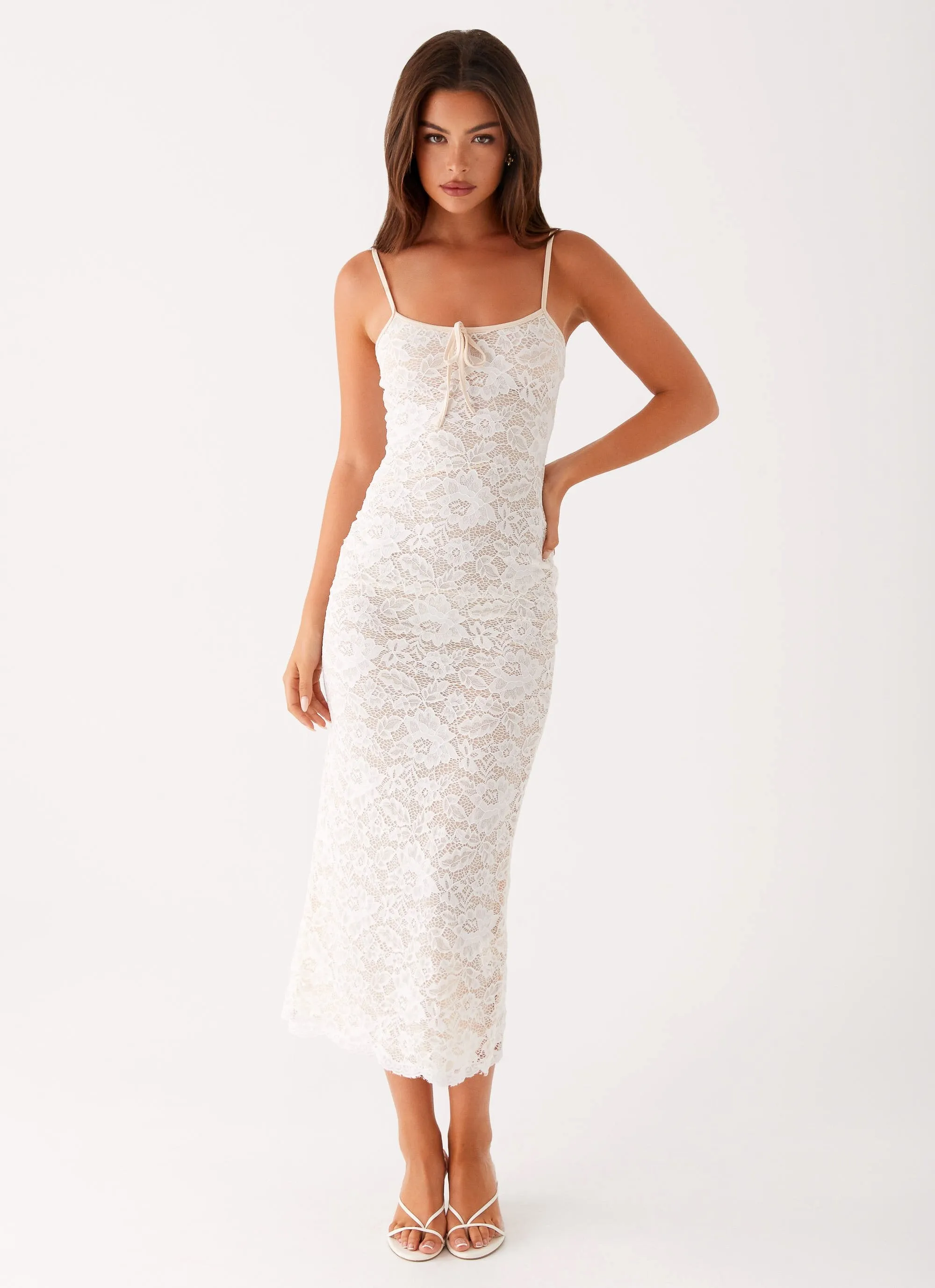 Cozy Balance Quick Fit Postcards Lace Midi Dress - Ivory