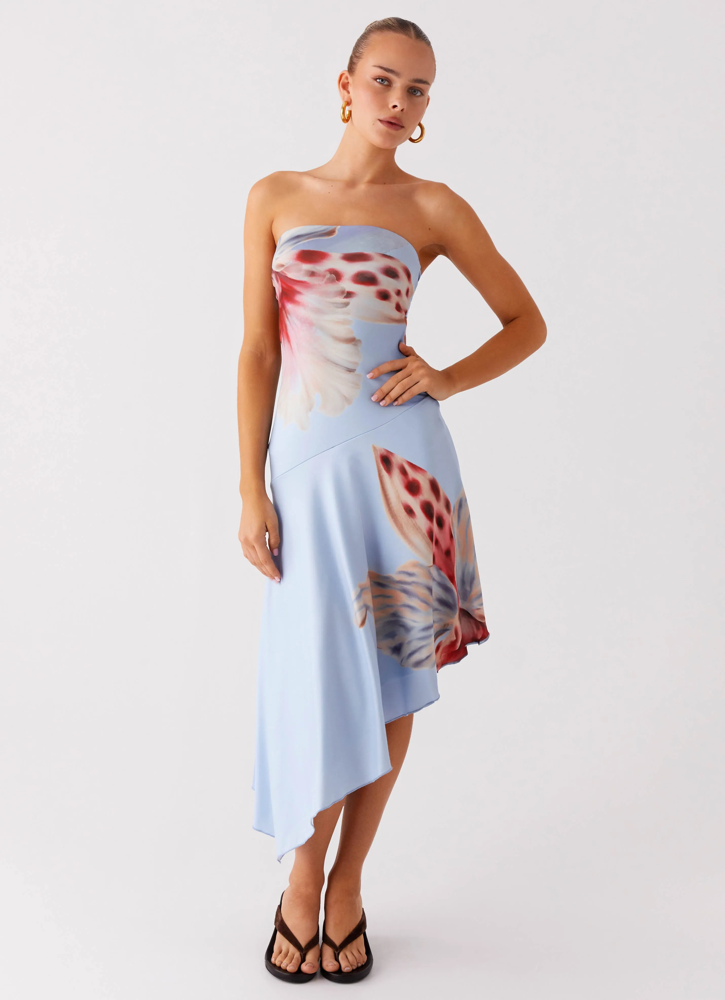 Elegant Silhouette Bright-Hue Juliana Midi Dress - Deep Sea Bloom