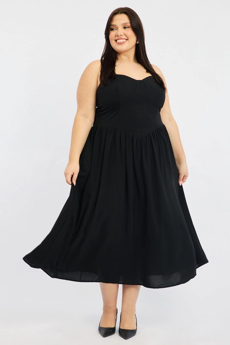 Texture Rich Asymmetrical hem Black Corset Bust Dress Full Dress