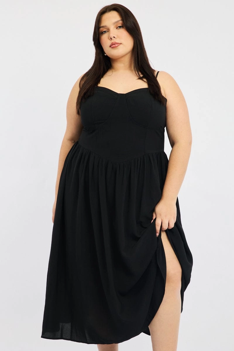 Black Corset Bust Dress Full Dress Chic Fit Wear Easy Mood