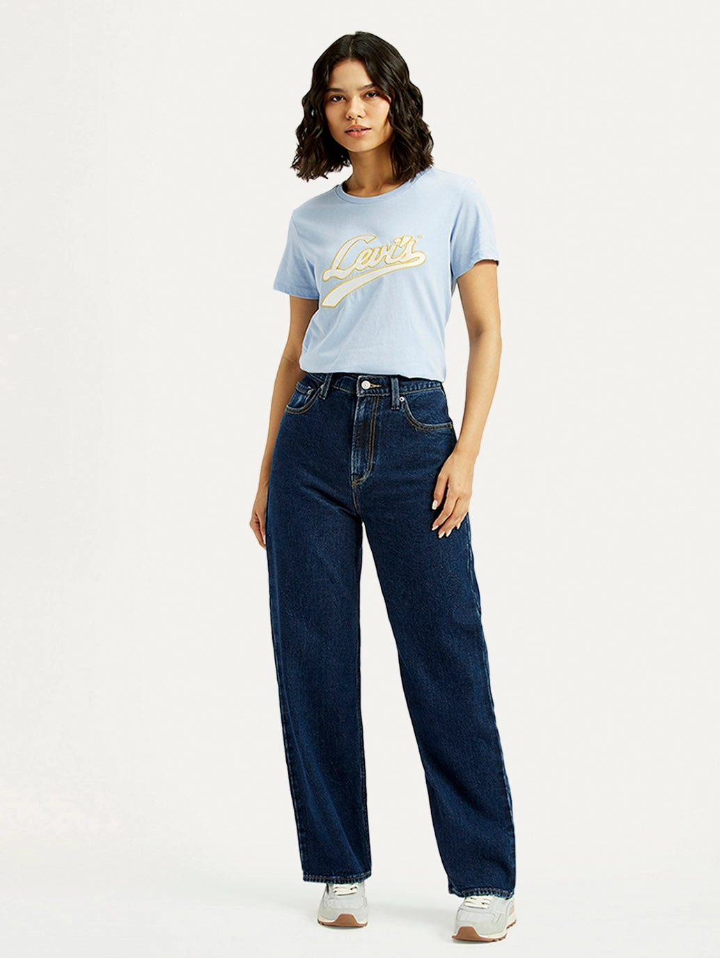 Women's Indigo Ribcage Straight Fit High Rise Jeans Clean Fashion Matching Basic