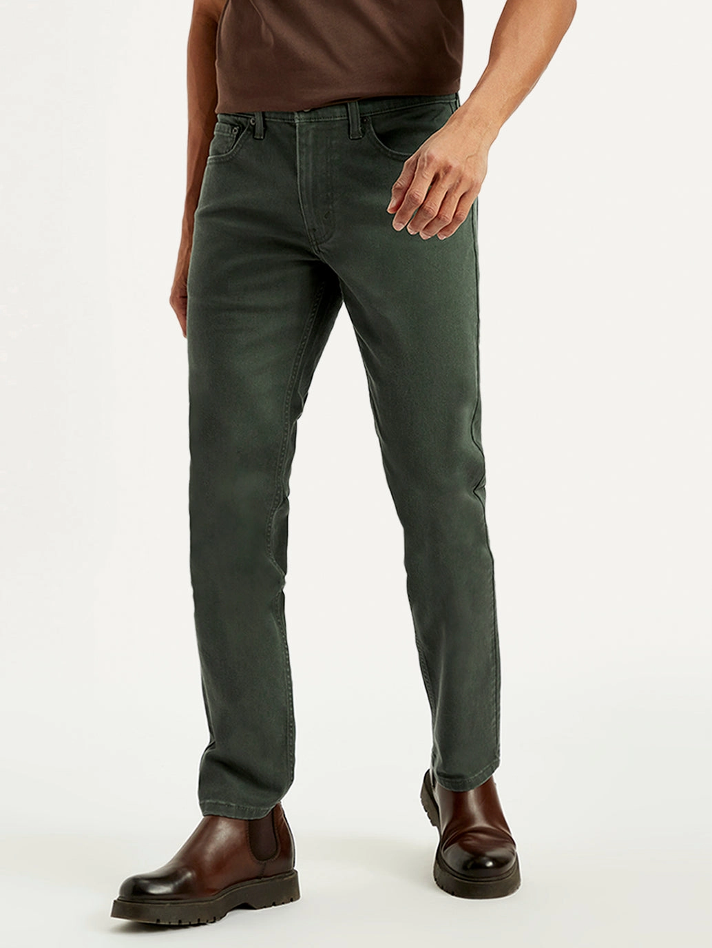 Layer Friendly Piece Classic Style Men's 511 Dark Green Overdyed Slim Fit Mid Rise Jeans