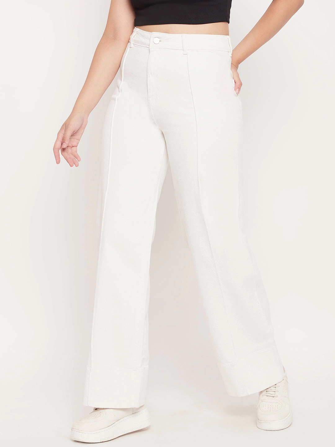 Chill Outfit Spring Mood Madame White High Rise Wide Leg Jeans