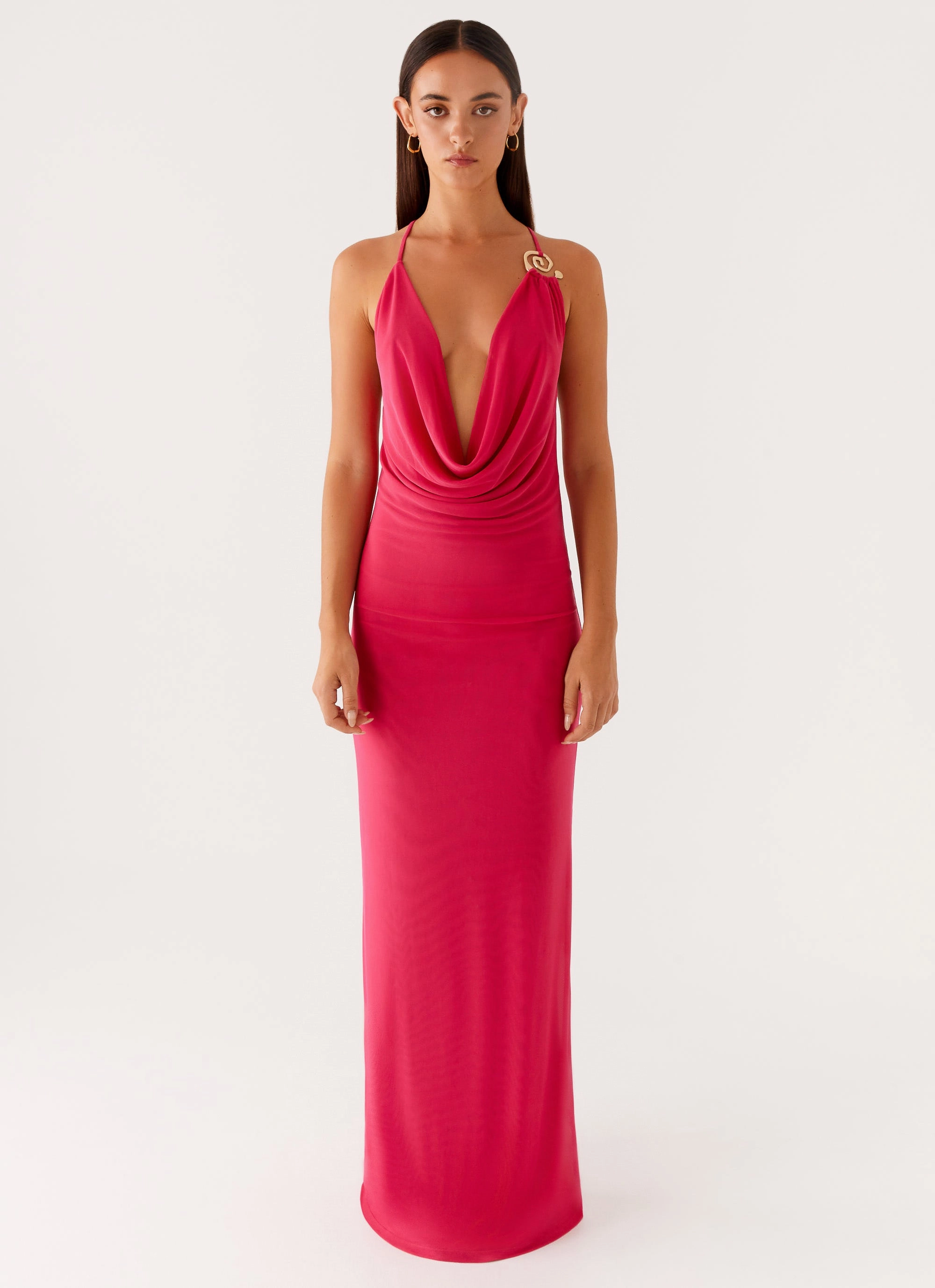 Front Detail Game Player Maxi Dress - Hot Pink