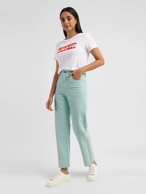 Women's Green Ribcage Straight Ankle Fit High Rise Jeans Picnic Style Creative Look Minimalist Style Outerwear Friendly