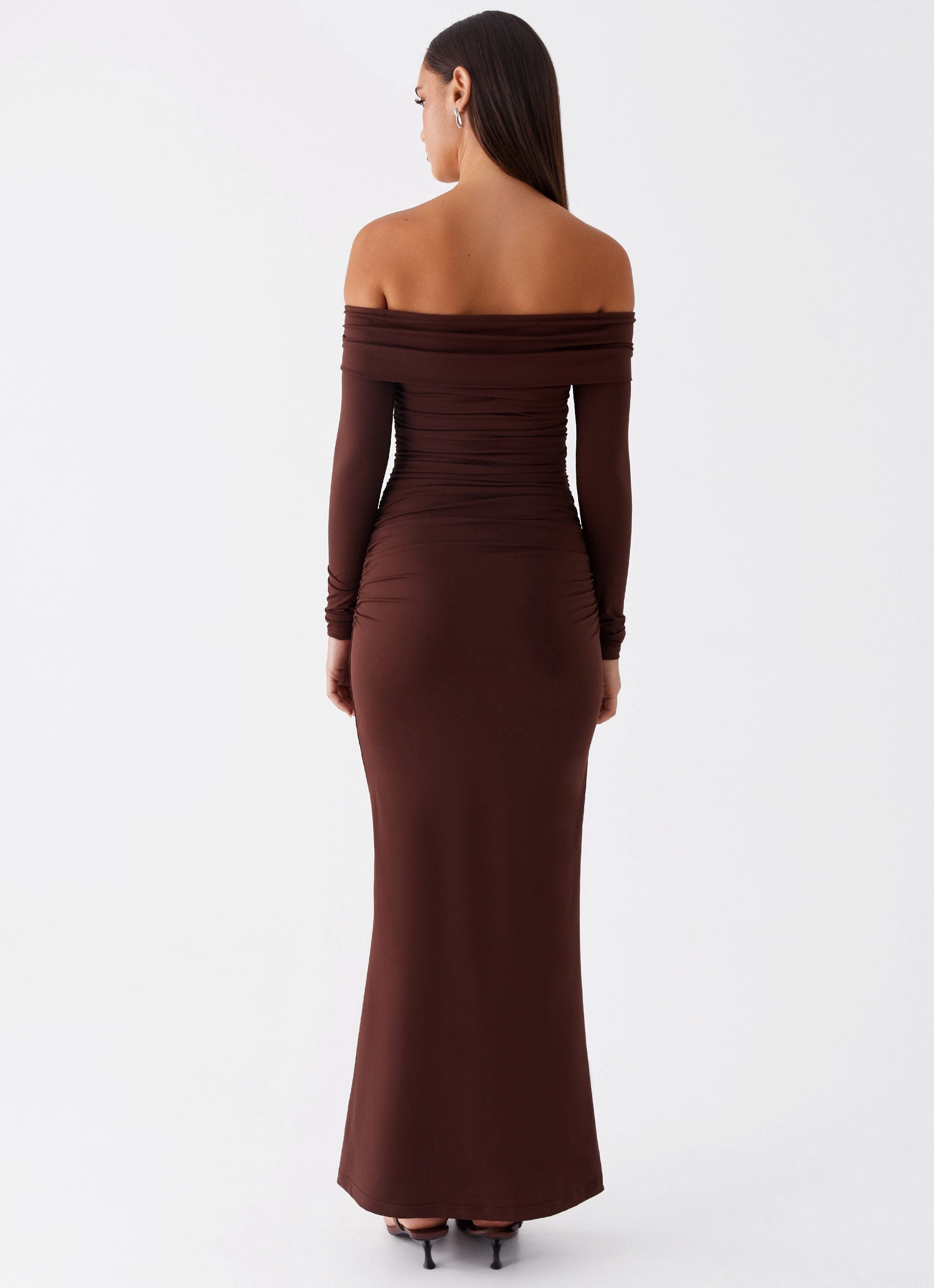 Knit Warm Silky Shape Rudy Long Sleeve Maxi Dress - Chocolate