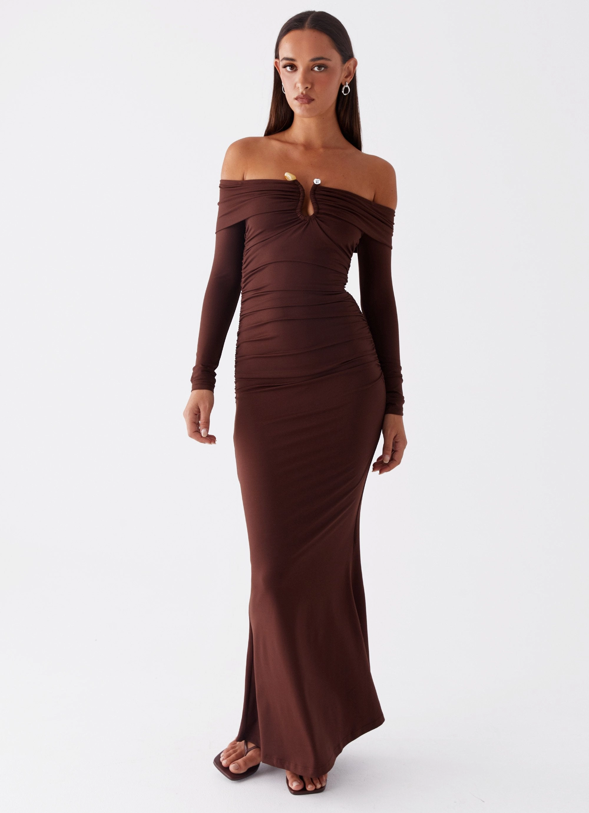 Playful Twist Rudy Long Sleeve Maxi Dress - Chocolate