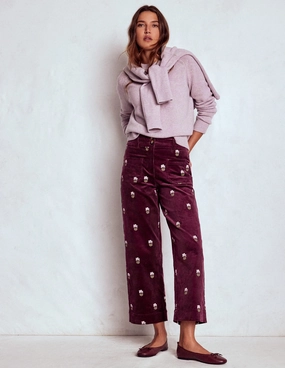 Primrose Cord Trousers-Dark Cherry Embroidery No Tag Functional Ease