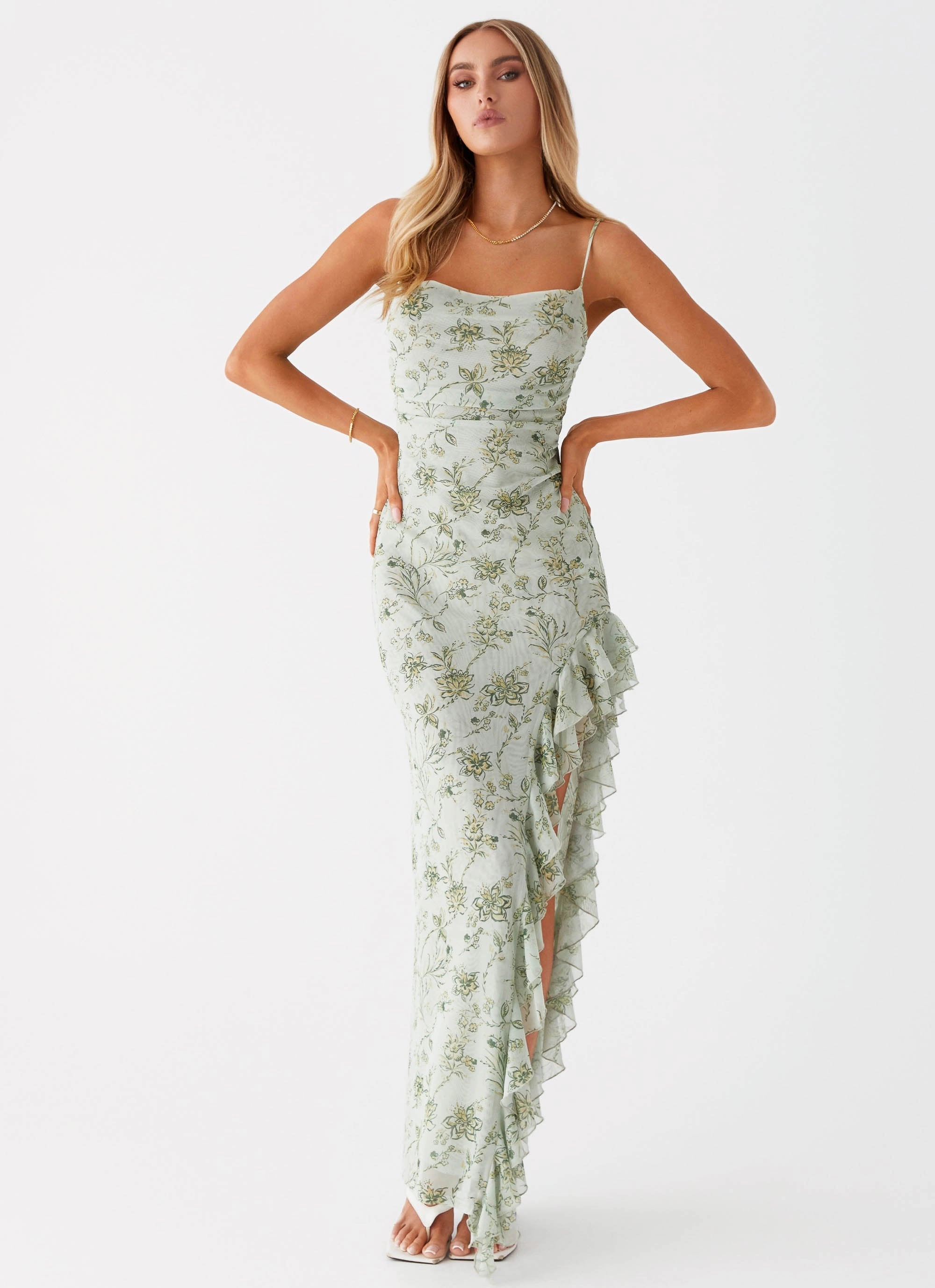 Princessa Maxi Dress - Sage Floral Delicate Tone