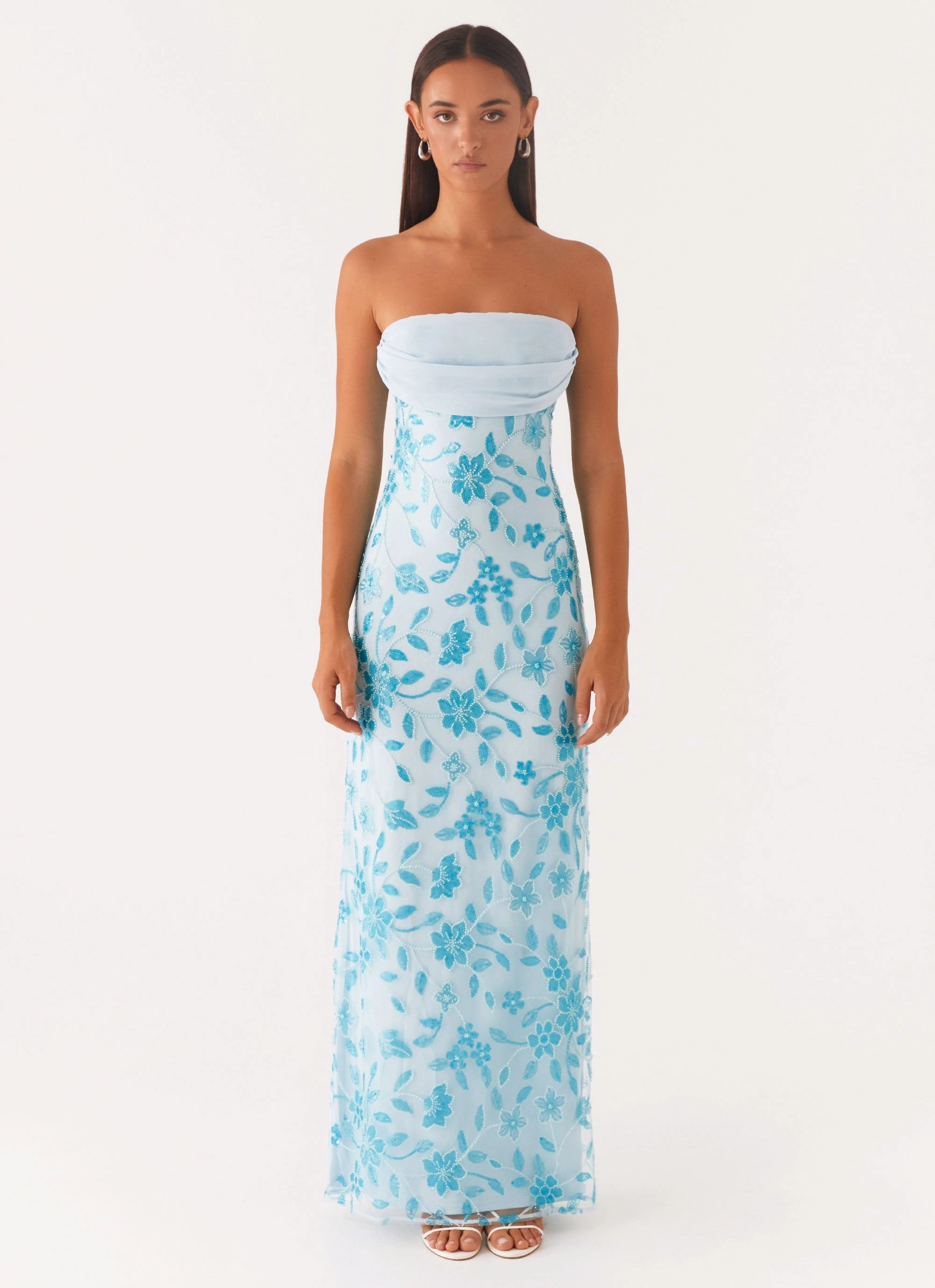 Sophisticated Vibe Prism Beaded Maxi Dress - Blue