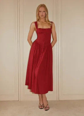 Emmalina Midi Dress - Deep Red Summer Air