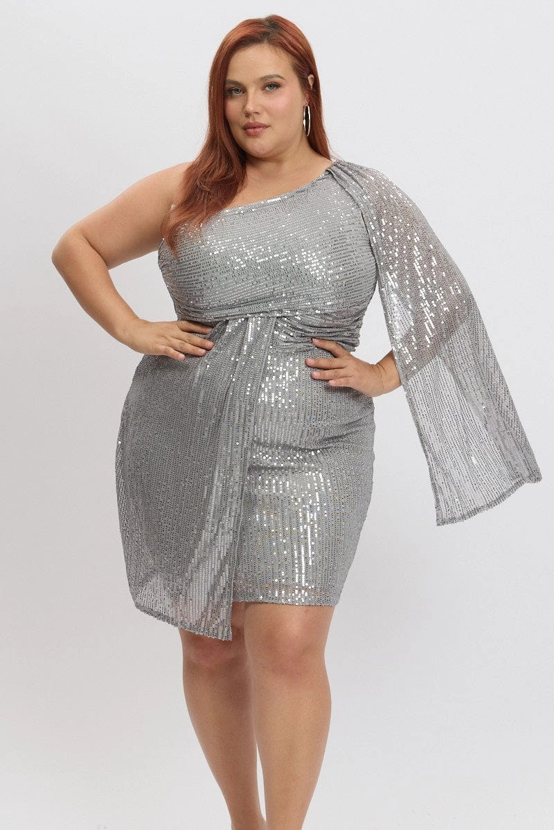Work or Play Metallic Draped Sequin One Shoulder Minidress