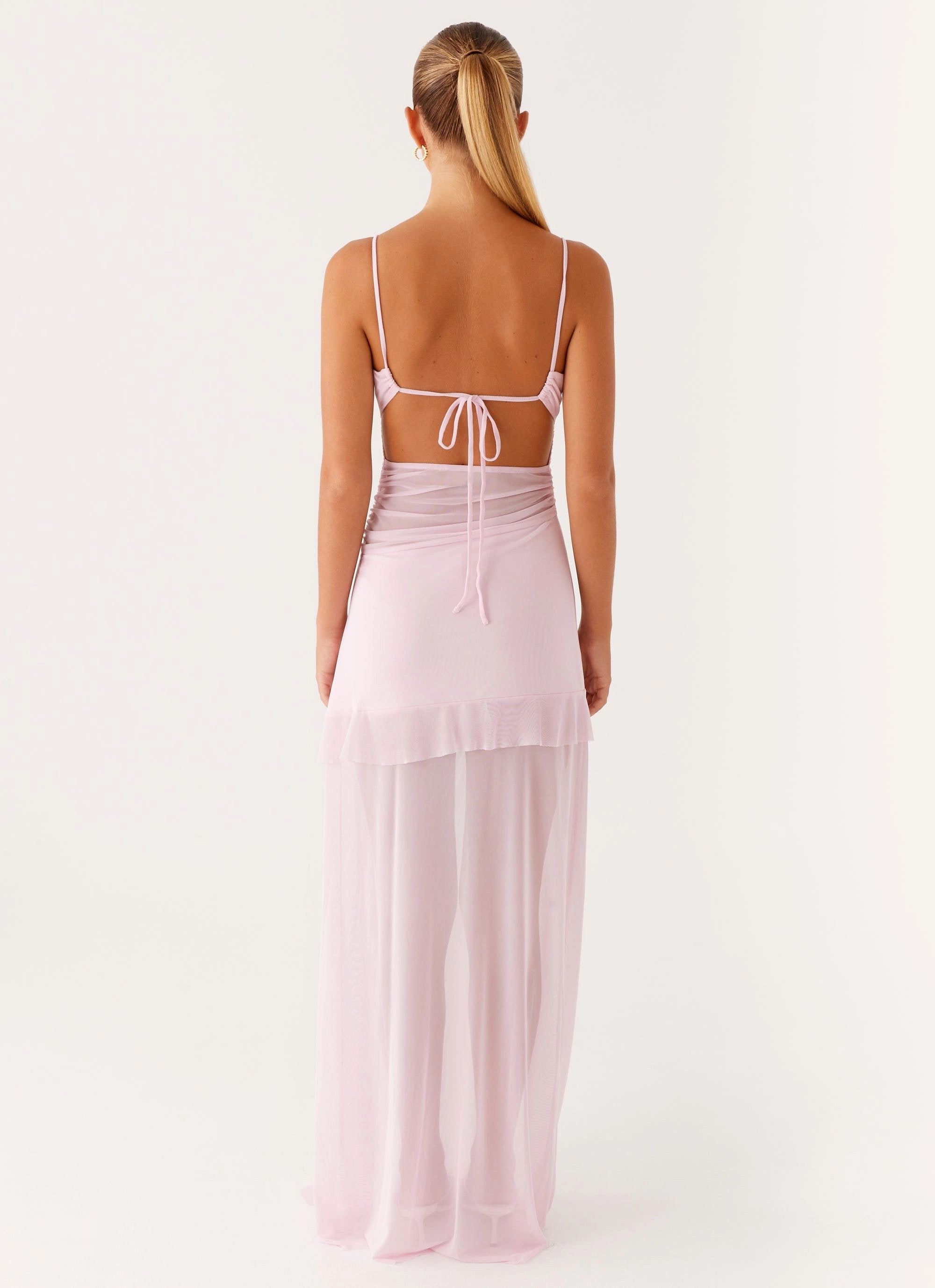 Jenni Ruffle Maxi Dress - Pink Sleek Flex Birthday-Celebration