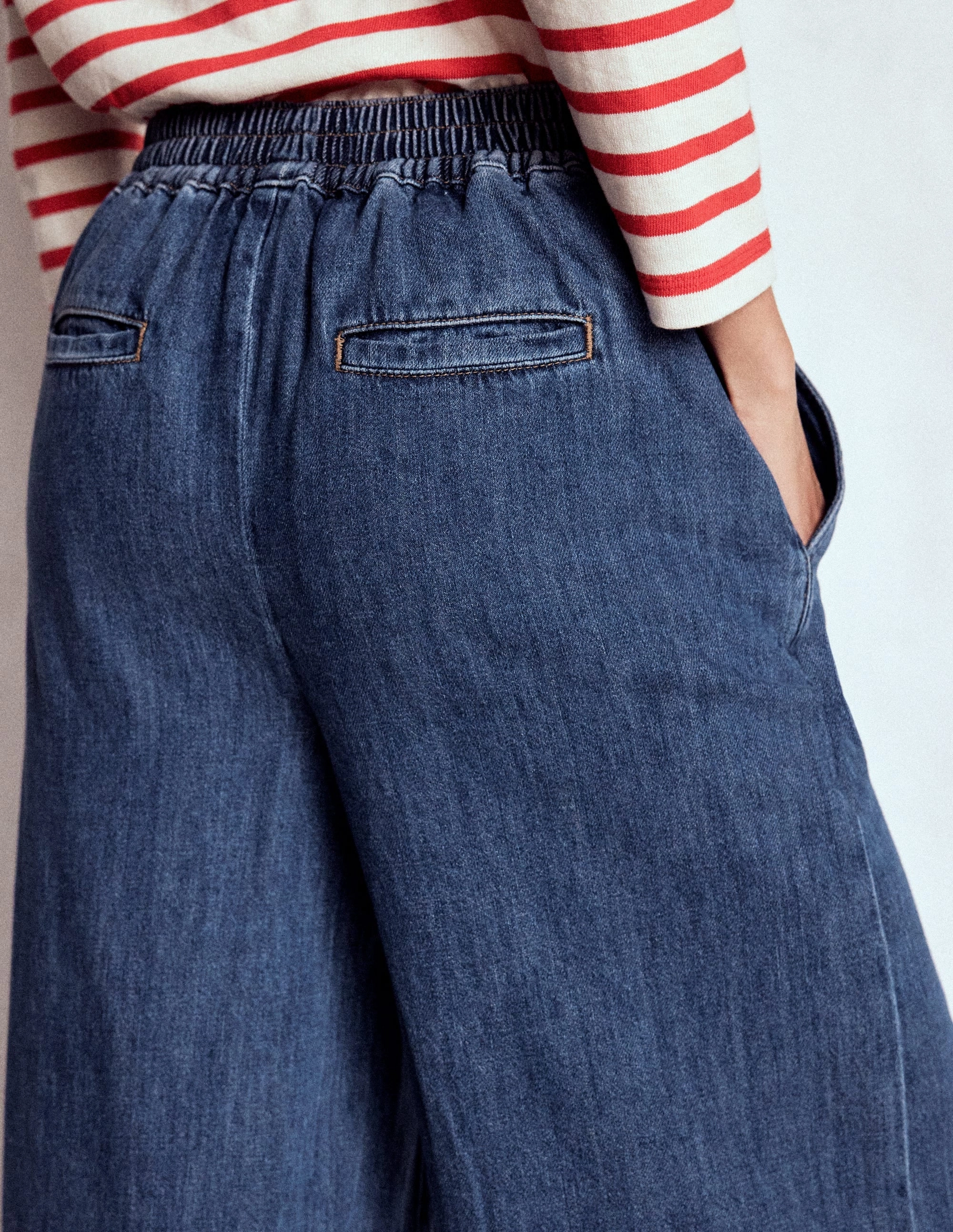 Fast Move Pull-on Denim Trousers-MID WASH