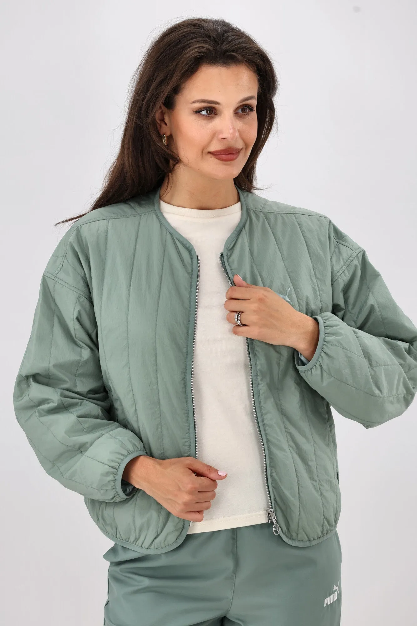Puma WARDROBE ESS Relaxed Reversible Liner Jacket Green Moon UV Protective Coating