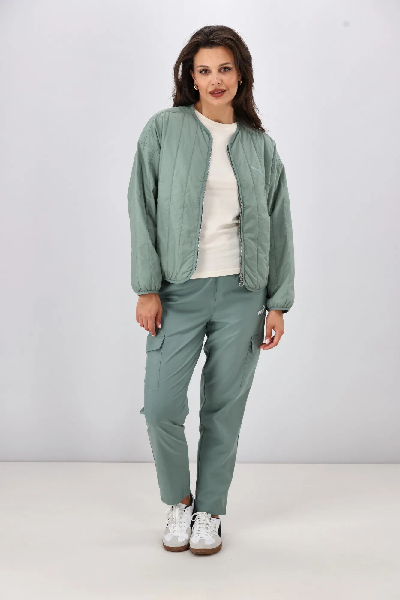 Puma WARDROBE ESS Relaxed Reversible Liner Jacket Green Moon Noise Reduced Fastener System color block