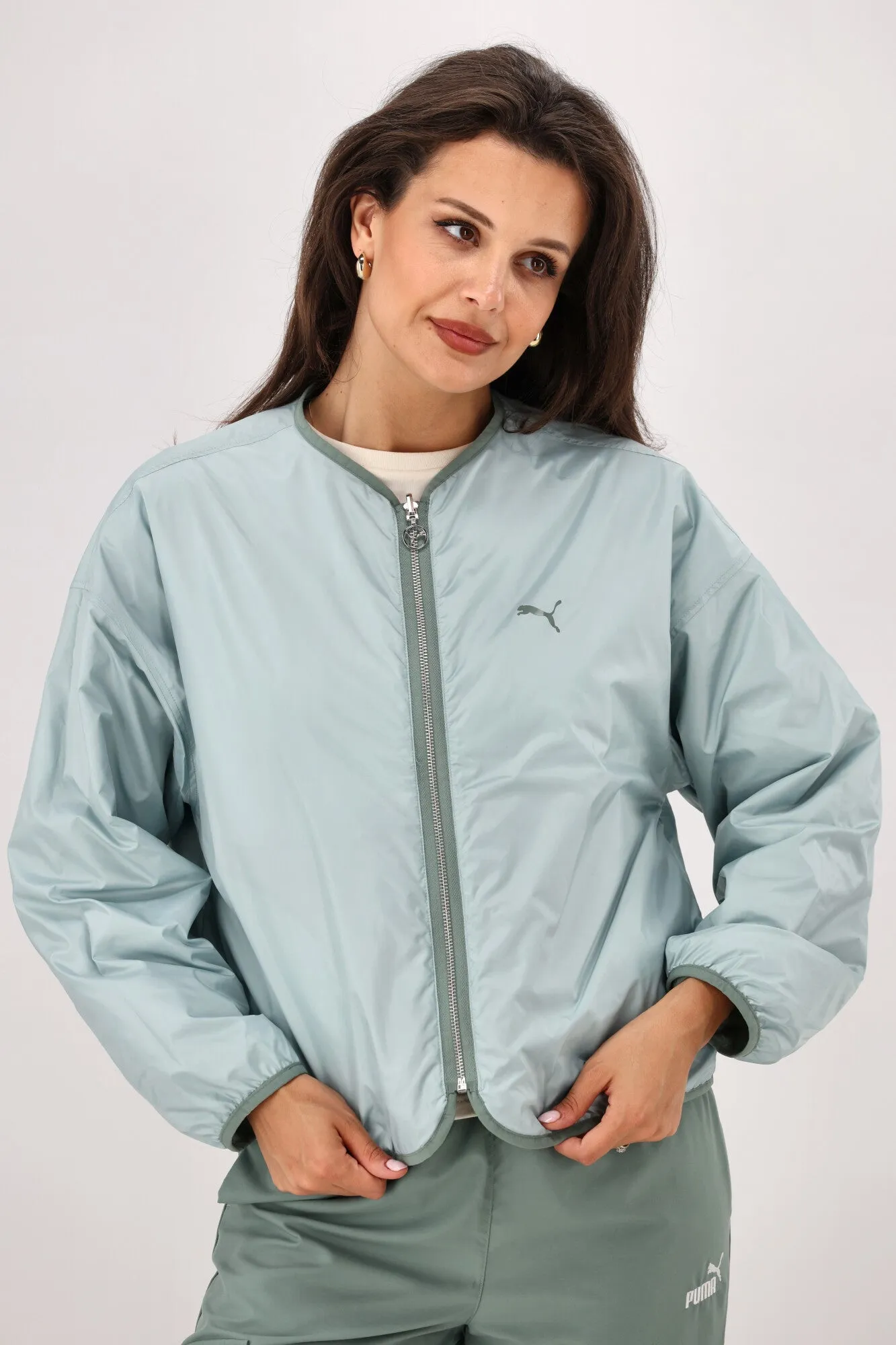 Puma WARDROBE ESS Relaxed Reversible Liner Jacket Green Moon Multipurpose Layering Daily Essential