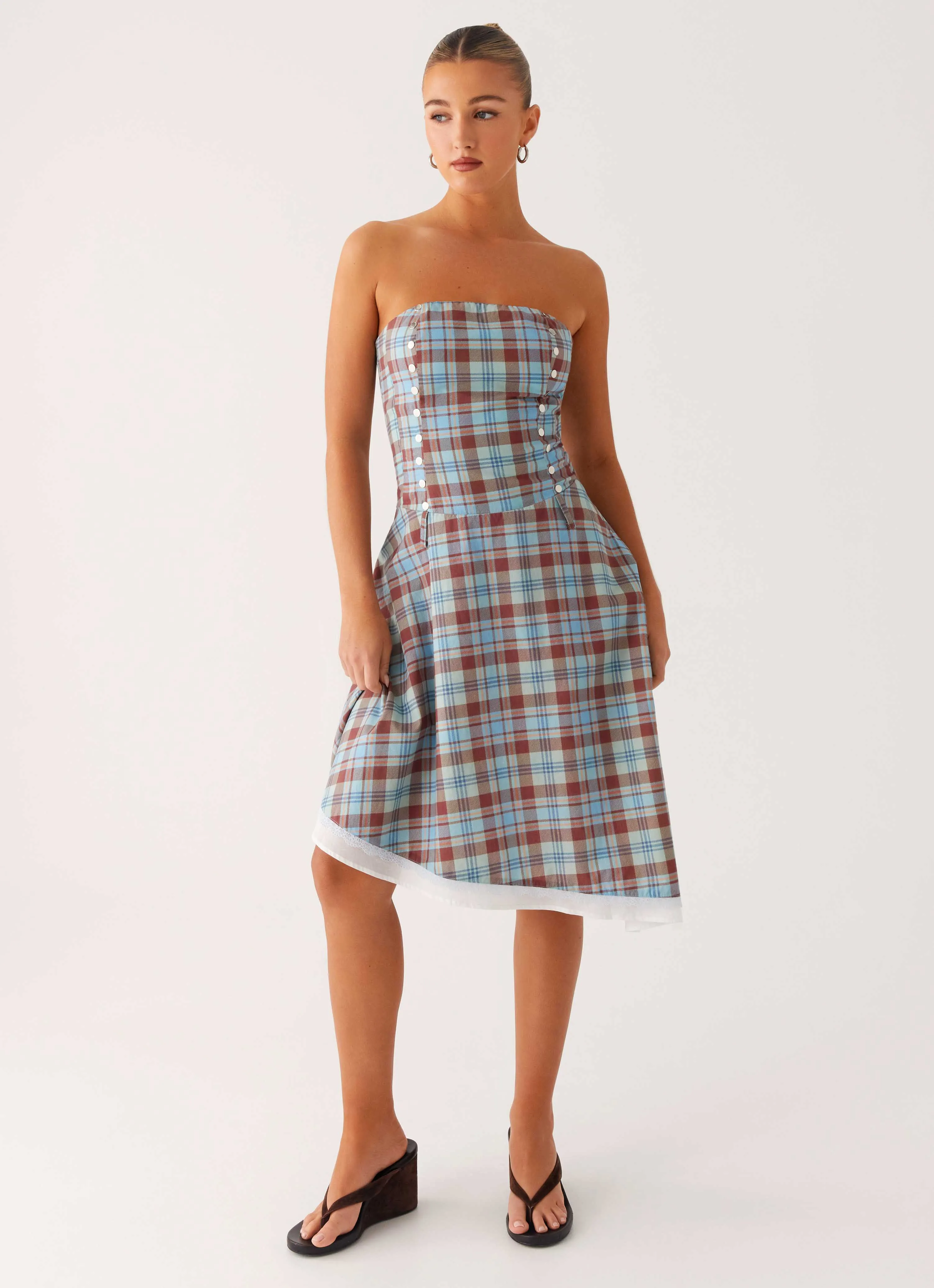 Relax Piece Tonie Strapless Midi Dress - Shoreline Check