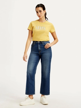 Minimalist Pocket Design Anti Pilling Technology Women's Blue Ribcage Straight Fit High Rise Jeans