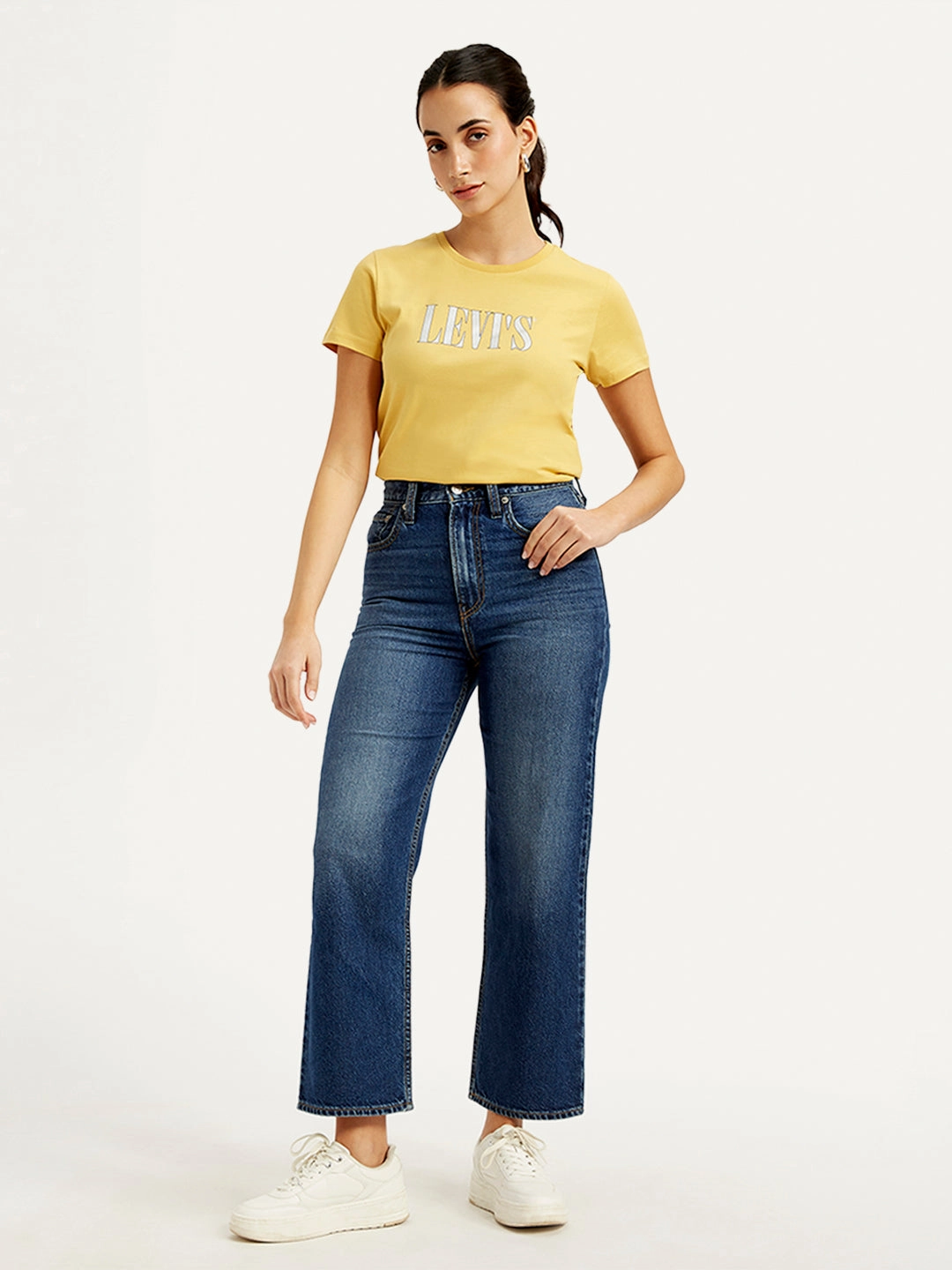 Minimalist Pocket Design Anti Pilling Technology Women's Blue Ribcage Straight Fit High Rise Jeans