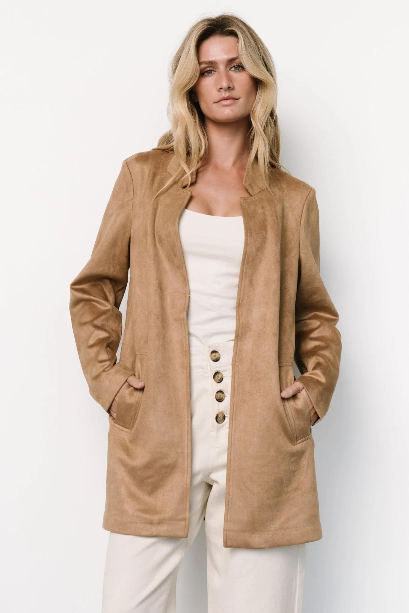 Queenie Faux Suede Jacket | Camel Compression Fit Design Wind Resistant