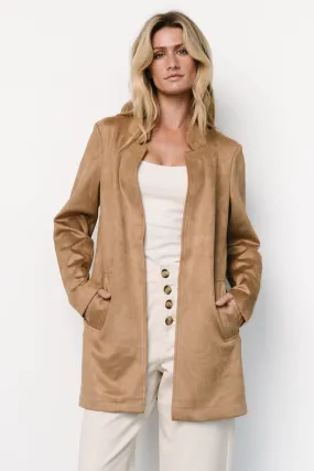 Queenie Faux Suede Jacket | Camel AntiStatic Lining Glow In The Dark Accents
