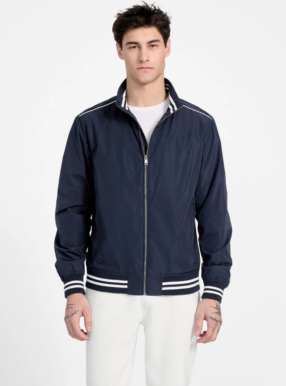 Eco Blue Urban Satin Bomber Jacket Casual Comfy Layer