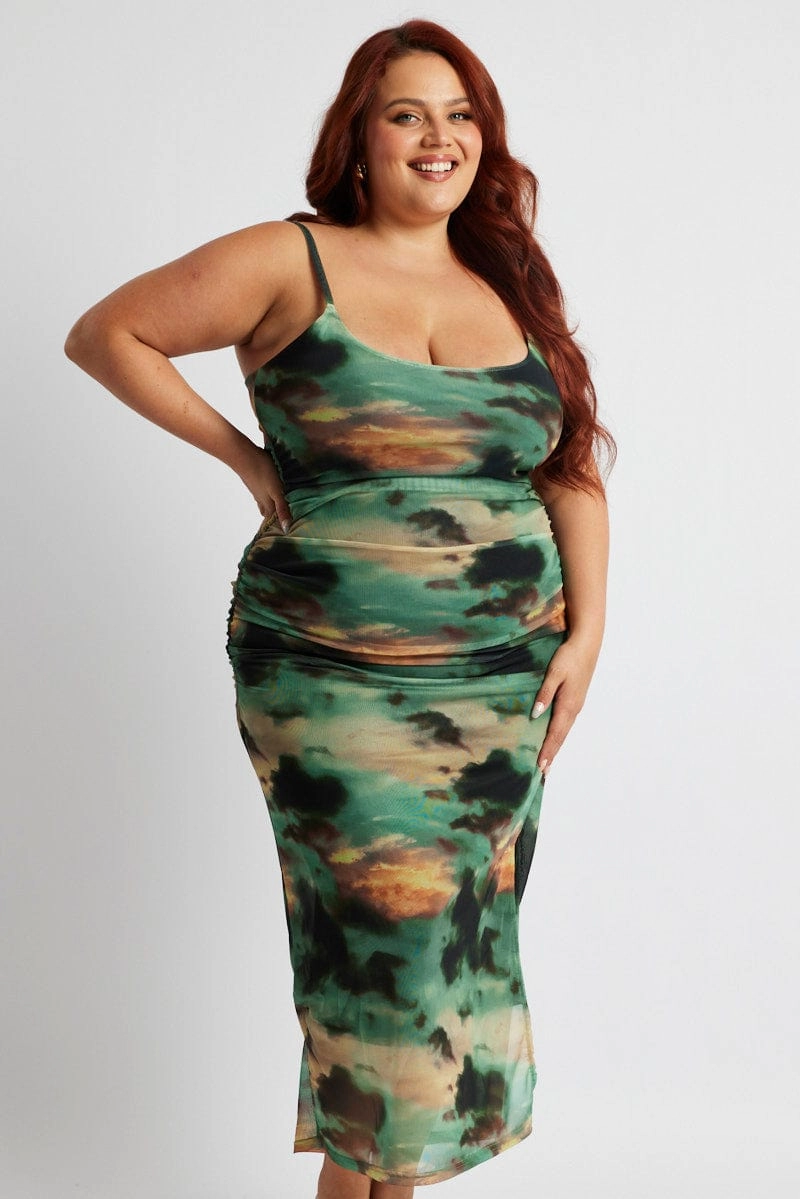 Eye Catching All Day Multi Abstract Scoop Neck Mesh Maxidress