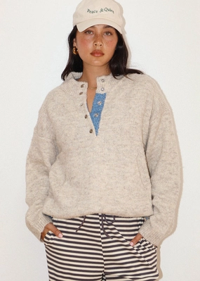 Wallis Two-Tone Snap Collar Sweater - Oatmeal Comfort Choice Moisture Wicking Fabric