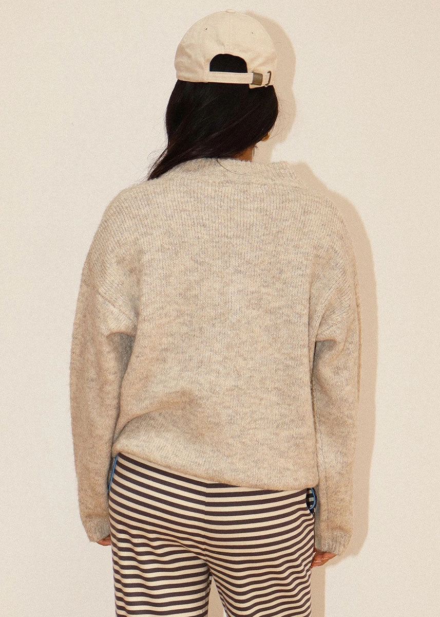 Wallis Two-Tone Snap Collar Sweater - Oatmeal Ultimate Comfort Zero Waste Production