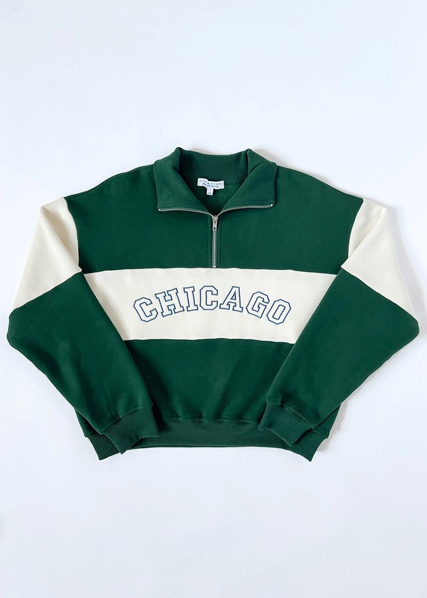 Chicago Color Blocked Quarter Zip Sweatshirt - Hunter Green All Day Comfort Design Casual Styling